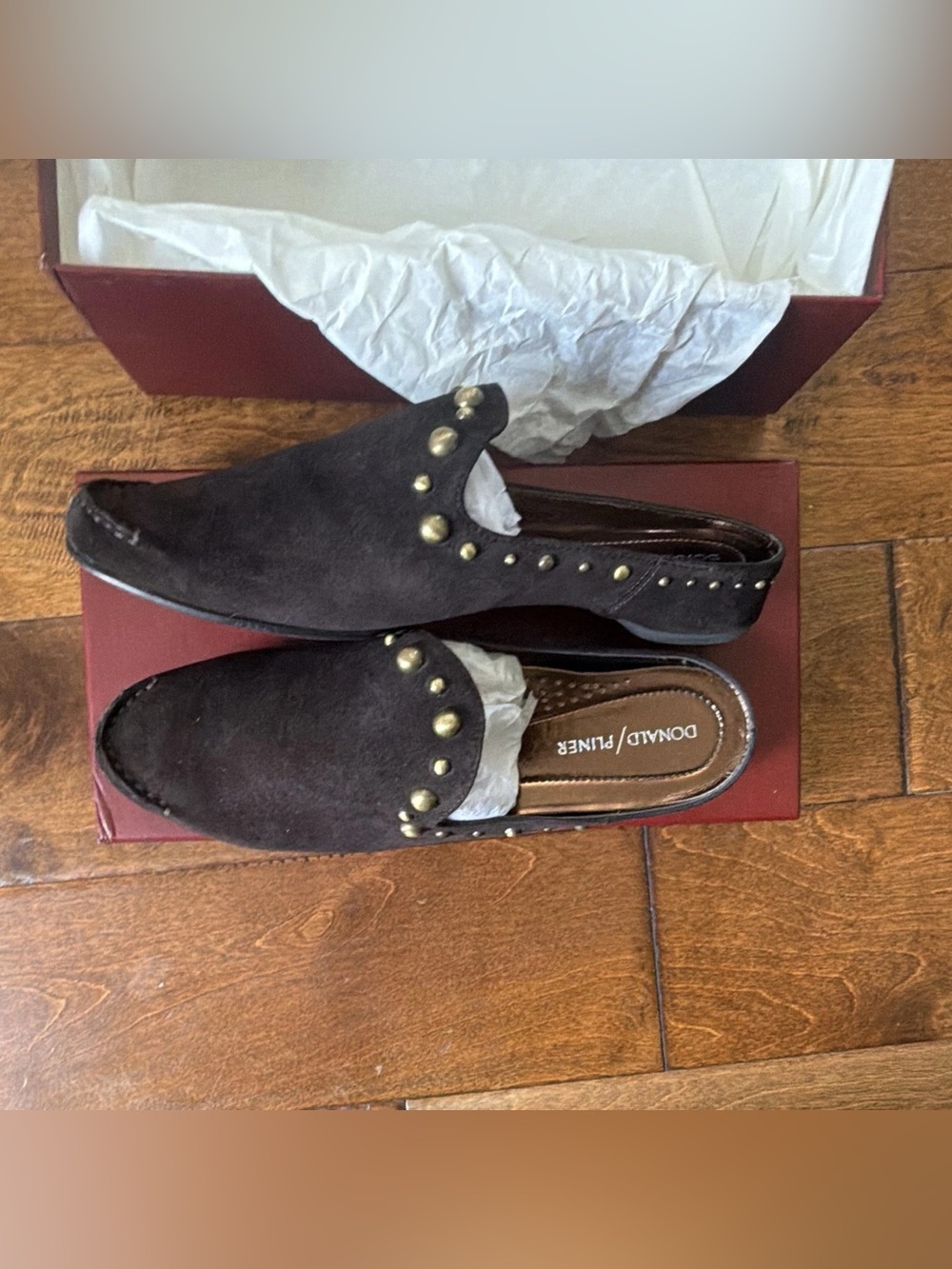 Donald Pliner Bayez SP Studded Suede Mules Brown 7